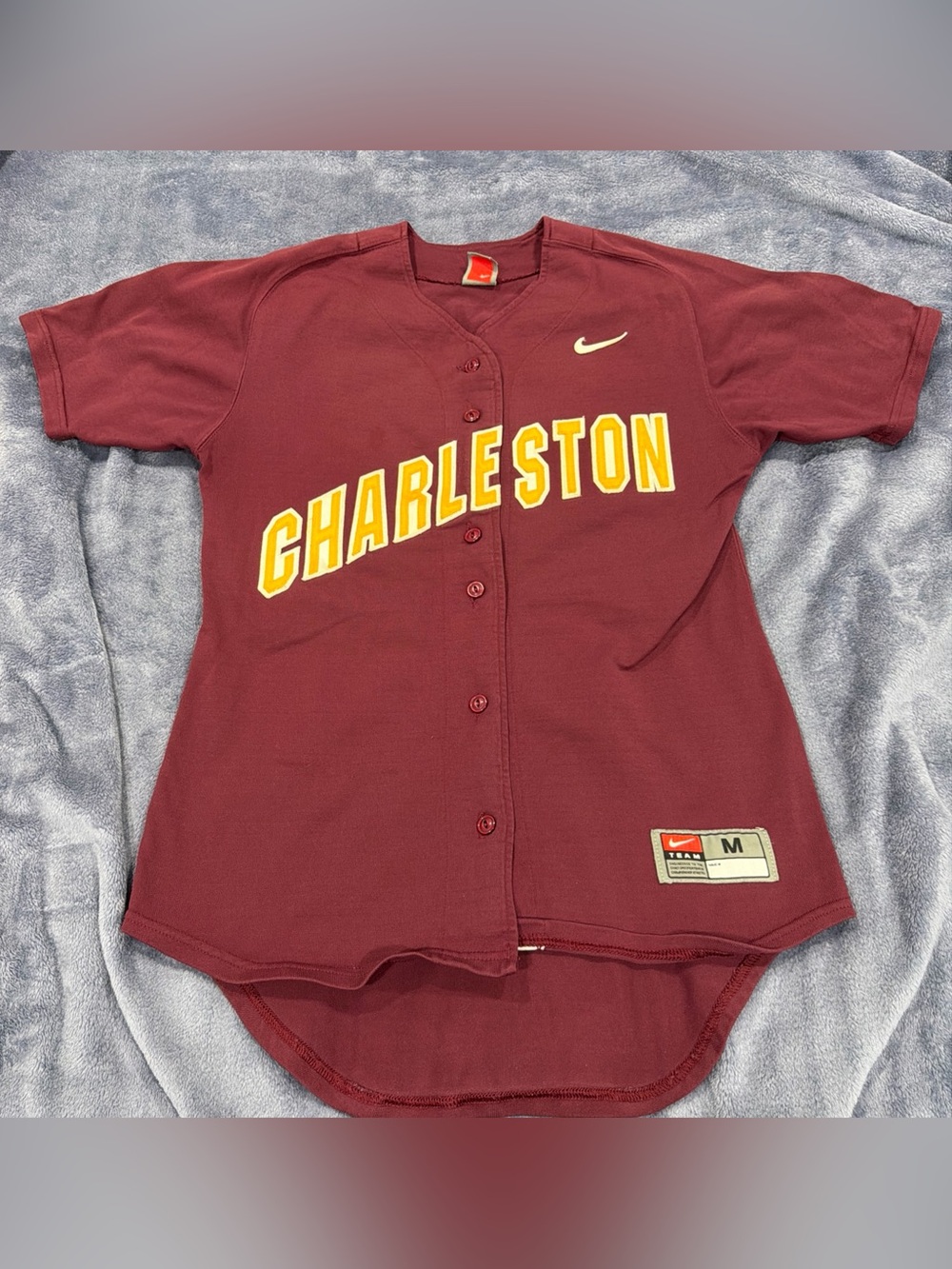 NIKE Baseball Jersey Mens M Charleston Maroon Button Down